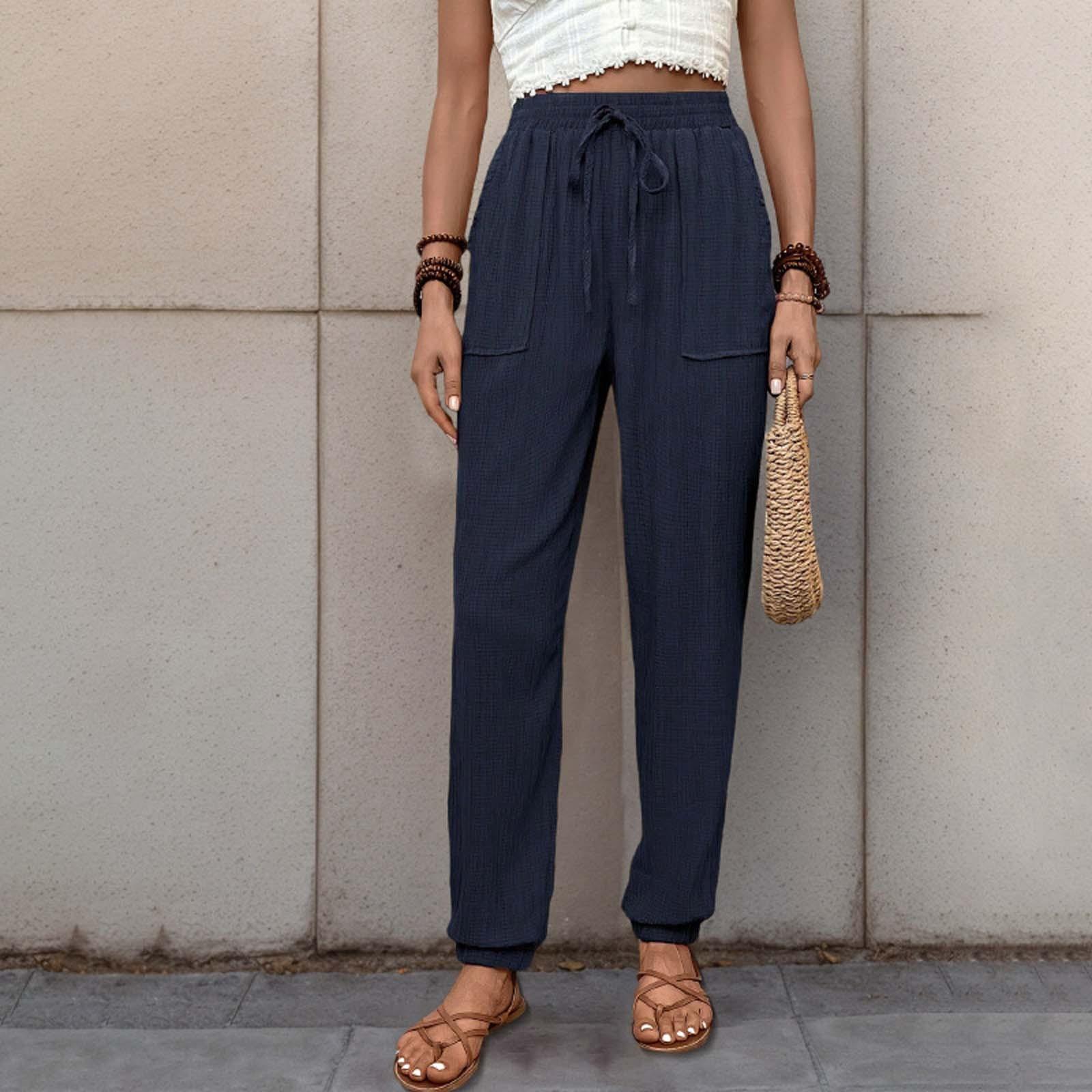 

Женские повседневные брюки однотонные с эластичным поясом и завязками на шнурке, брюки с карманами M