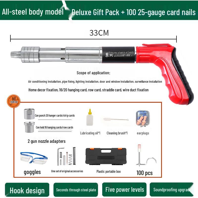 Compact Multi-Function Powder-Actuated Nail Gun for Ceilings and Concrete