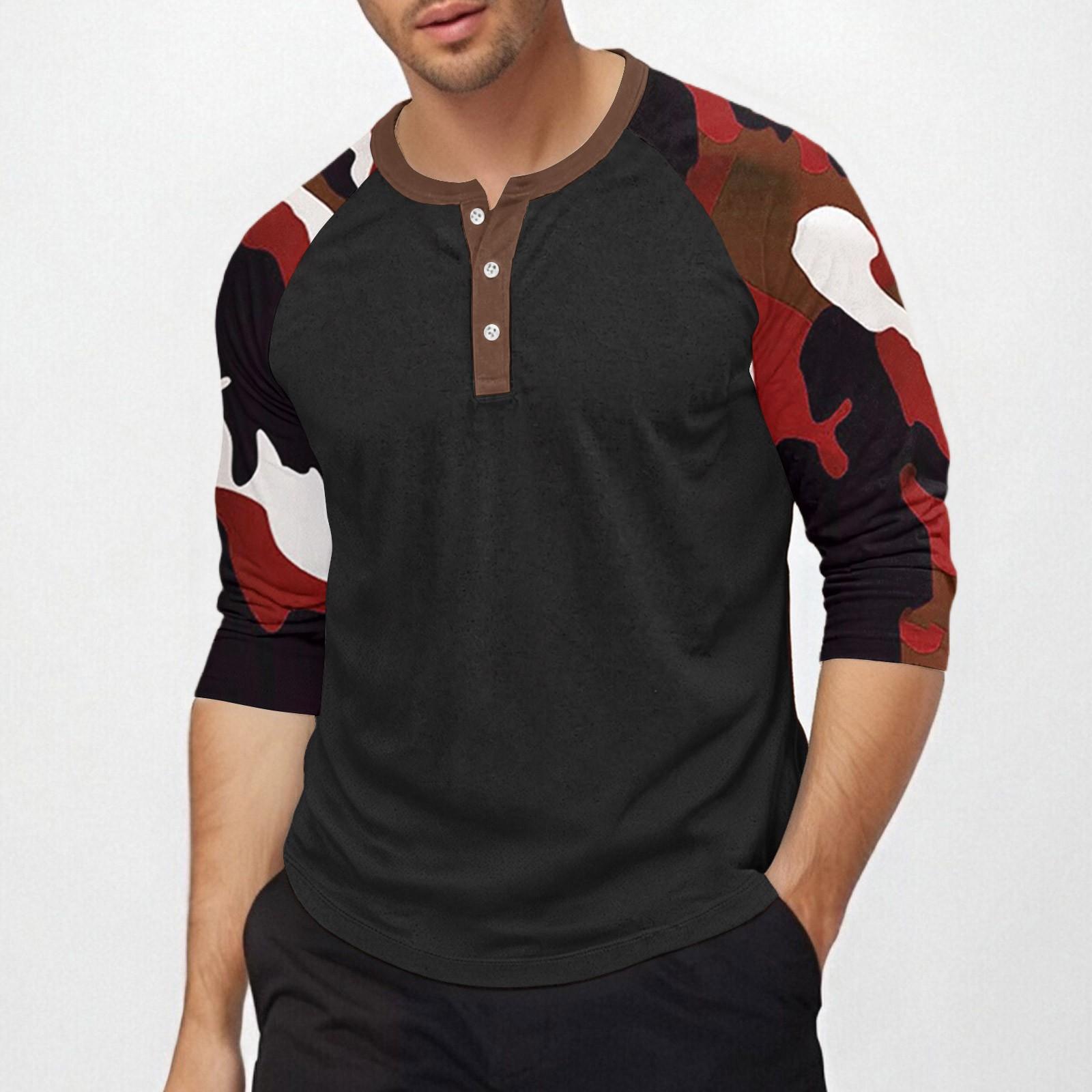 

Чоловічий топ з рукавами три чверті та камуфляжним принтом XL винний