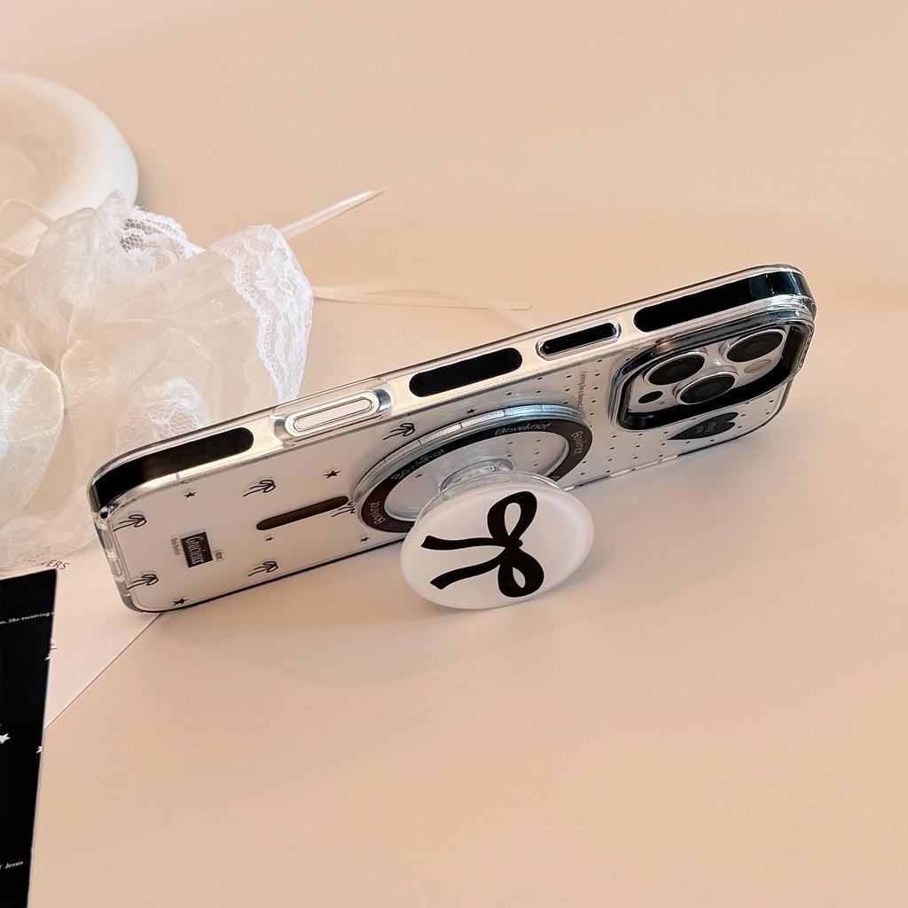 Polka Dot Bow Magnetic Suction Bracket Suitable for IPhone16 Mobile Phone Case 15Promax Transparent 13 Advanced 12 Anti Fall