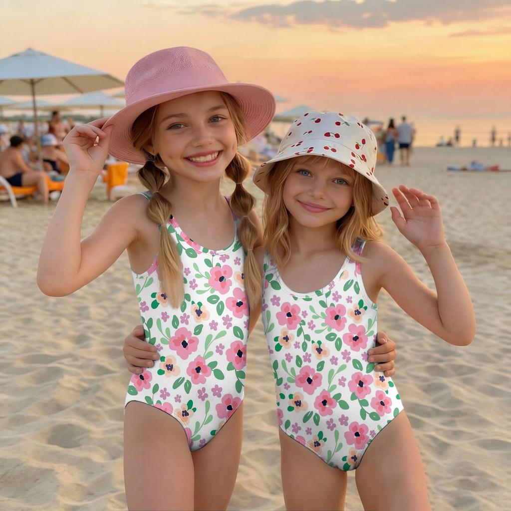 Girls Floral Print One Piece Swimsuit Kids Summer Casual Beachwear Swimwear for Children Lightweight Comfortable Fit