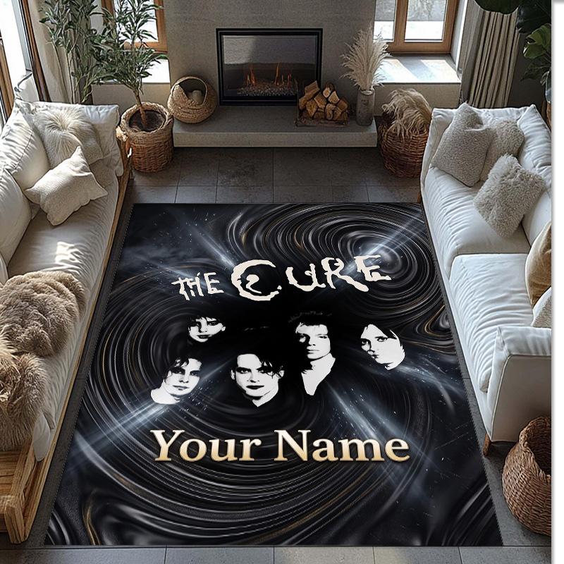 The Cure Crystal Velvet Rug, Custom Name Text Personalized Non‑Slip Floor Mat for Home Decor Gift