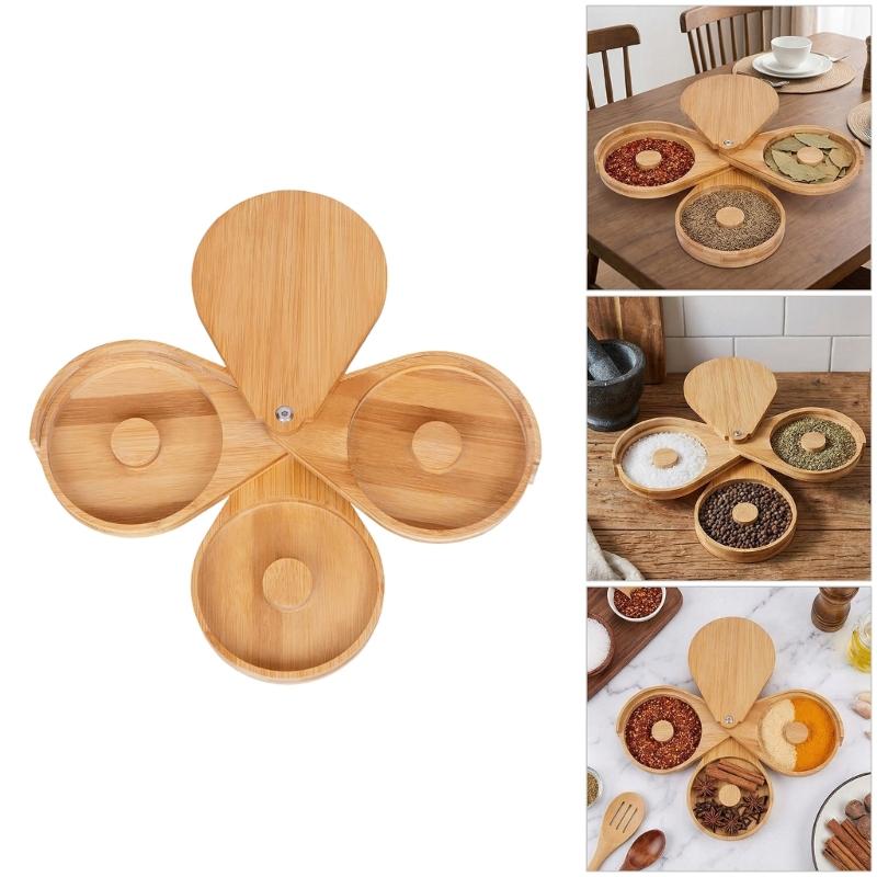 User Friendly Wood Three Layer Rotating Spices Storage Box Saving Counter Space Elegant Solution for Organized Cooking