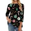 Women's Fashion Casual Round Neck Three-quarter Sleeve Christmas Print T-shirt Top
