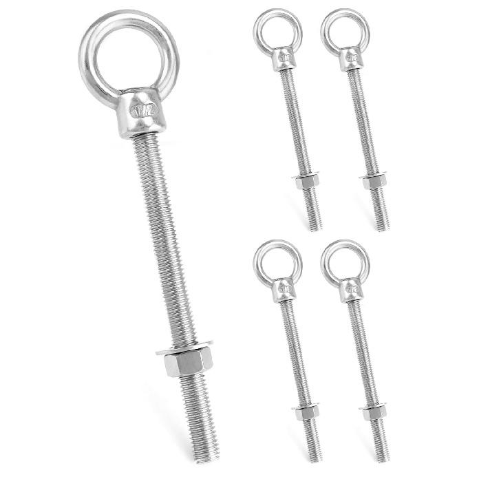 QWORK Machinery Eye Bolt with Shoulder, 5 Pack 1/2"x6" Long 316 Stainless Steel Marine Grade Thread Machinery Shoulder Lifting Ring Eye Bolts