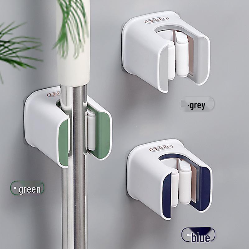 Wall-Mount Broom & Mop Holder - Hole-Free Clip Hook Bracket for Bathroom Storage