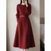 2026 Elegant French Woolen Dress: Chic Mid-Length, Waist-Cinching Design for Spring/Autumn.
