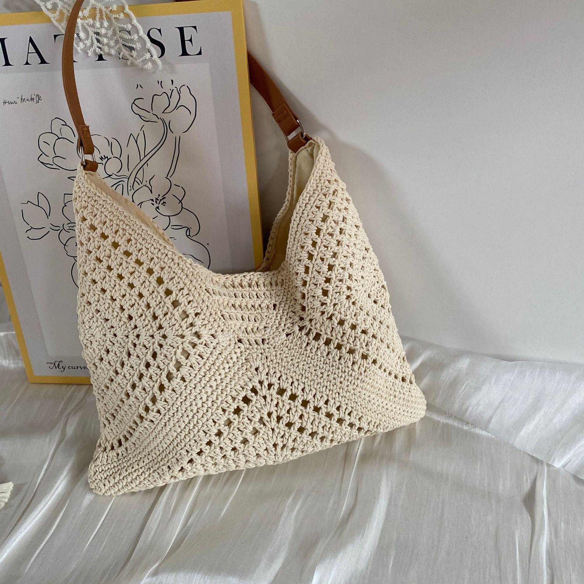 Роскошная плетеная соломенная сумка через плечо: Повседневный отпускной стиль, большая вместимость бежевый