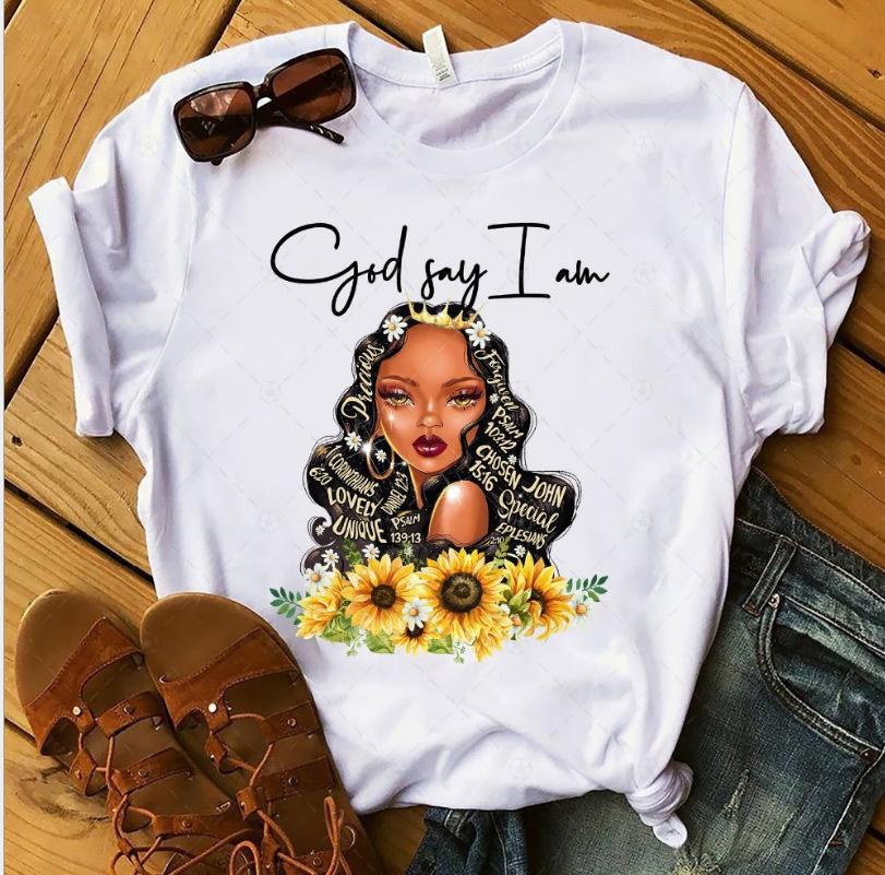 Fashion Vintage Black Girl Letter Graphic Female Tee 90S Summer Shirts Short Sleeve Loose Tees White O-Neck Female Tops Clothing