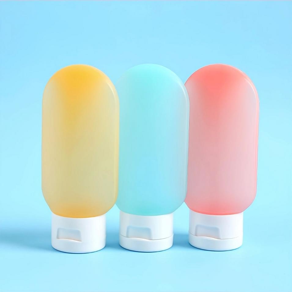 1set-Refillable Bottle 60ml Soft Silicone Lotion Container Squeeze Tube Empty Bottle Portable Travel Shampoo Bottle