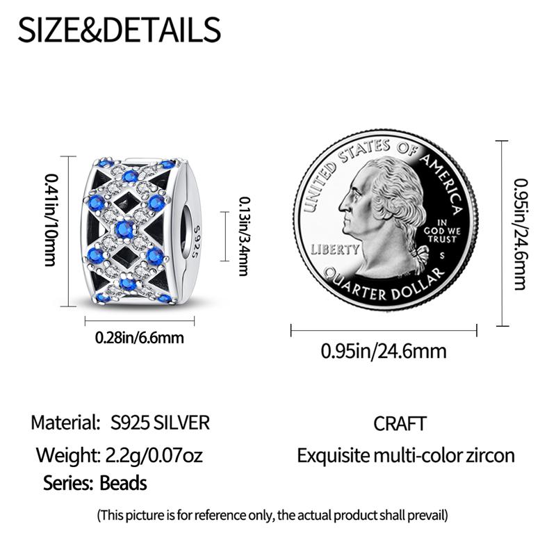 Original Copper Charms Luxury Blue Zirconium Crystal Grid Beads Fit Bracelet Diy Women Making Delicate Gift