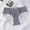 Navy Blue Women's Panties Cotton Mid-waist Bow Threaded Breathable Girl Student Briefs