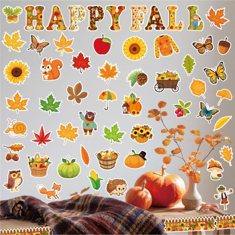 Autumn paper card leaf squirrel pumpkin Happy Fall background wall bulletin board decoration Thanksgiving wall stickers