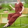 Women's Summer Printed 2-Piece Outfit, Plus Size Casual Short Sleeve Top & Pants Set (XL-5XL)