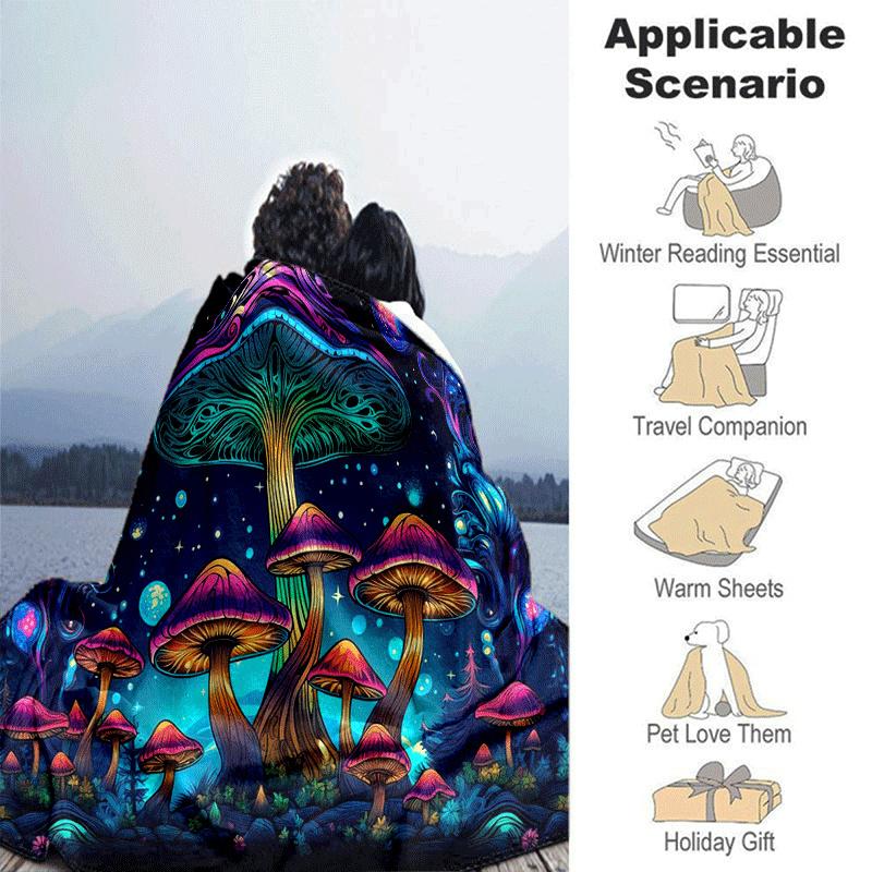 1pc Mushroom Printing Lightweight Flannel Blanket, Comfortable and Warm Blanket, for Camping Sofa Bed and Couch Office, Gift