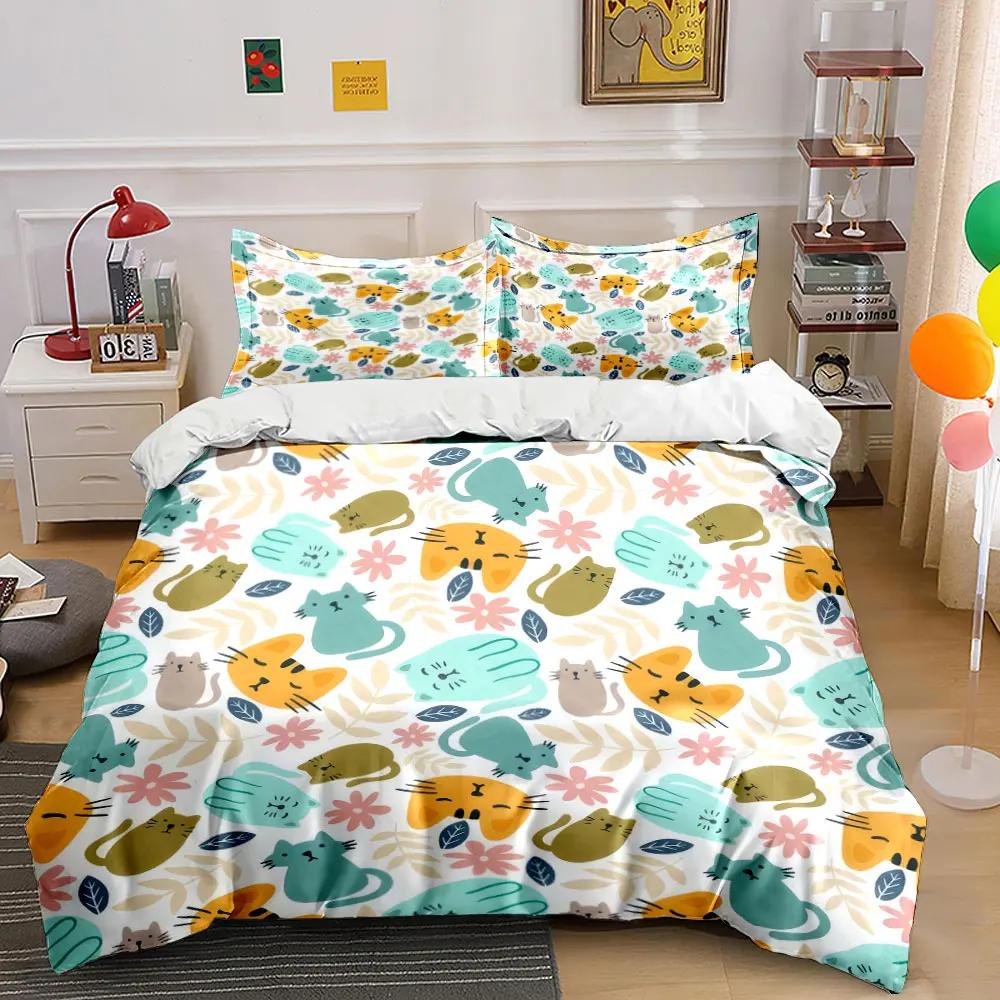 "Cartoon Cat Print Decor Set" Soft Comfortable Duvet Cover Bedding Set Included 1*Duvet Cover & 2*Pillowcases Gift