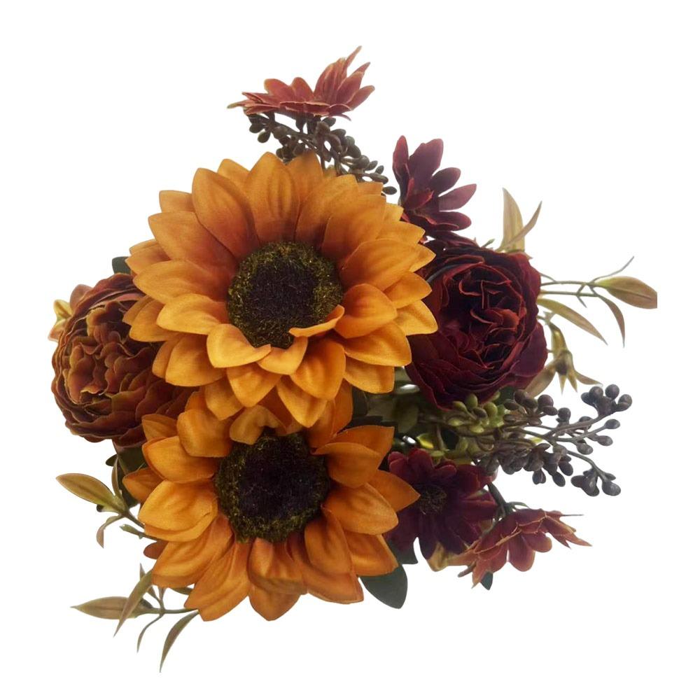 

Multicolor Sunflower Artificial Flower Green Leaves DIY Simulation Sunflower Desktop Ornament Photo Props жовтий