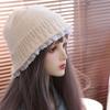 Lace Trim Women Bucket Hat Yarn Beanie Hat Sweet Knitted Fisherman Hat  Girl