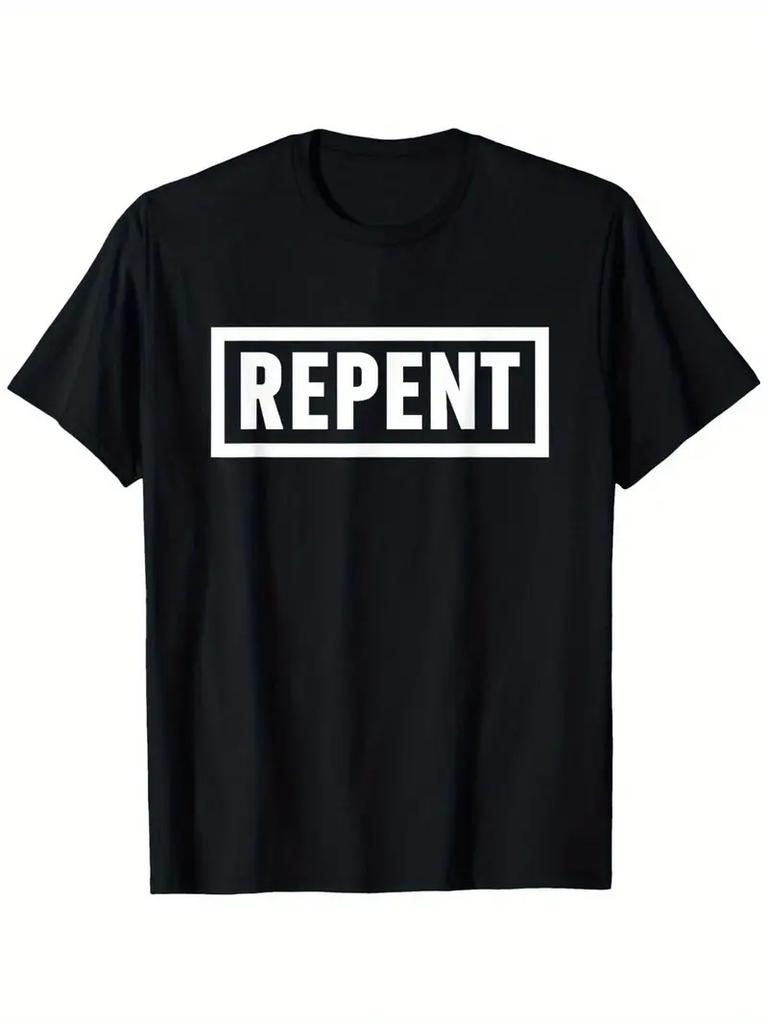 Berouw Bijbelvers Christelijk T-shirt - Zwart met Witte "BEROUW" Tekst - Lichtwei
