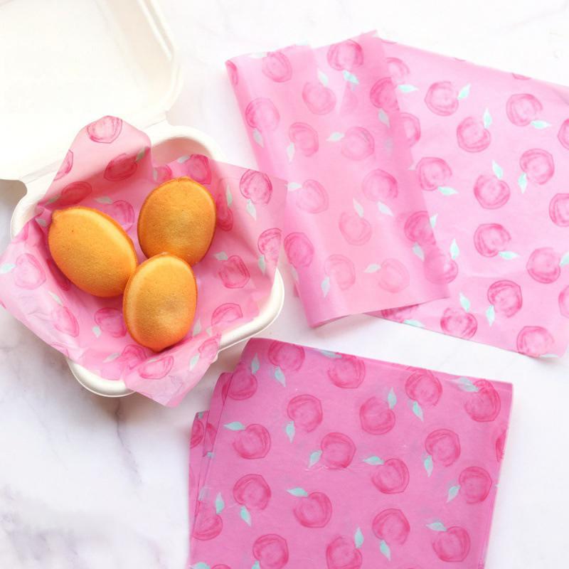 50Pcs Food Grade Baking Wax Paper Strawberry & Floral Patterned Paper Squares Non-Stick Cake Burger Chips Wrapping Papers