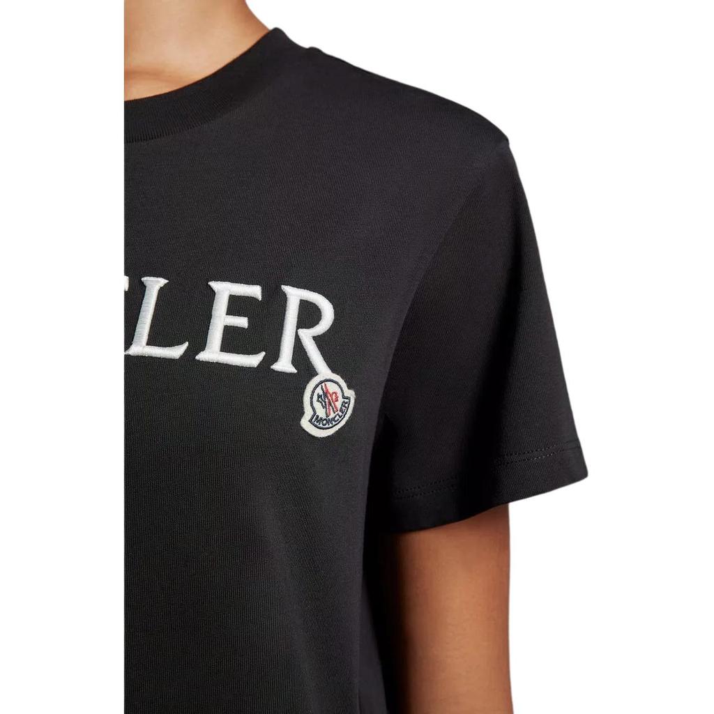 Moncler Embroidered Logo Crew Neck Short Sleeve T-Shirt Women Tops Black J2-093-8C00011-89AIJ-999