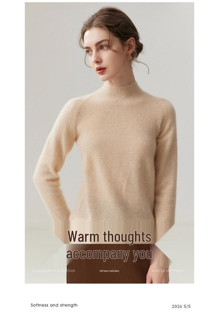 Lekasha 100% Pure Cashmere Women's Loose-Fit 12-Gauge Half-High Neck Sweater Base Layer