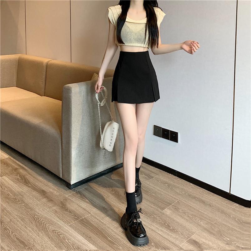 2024 Summer Black A-Line High Waist Skort - Slimming Design for Women