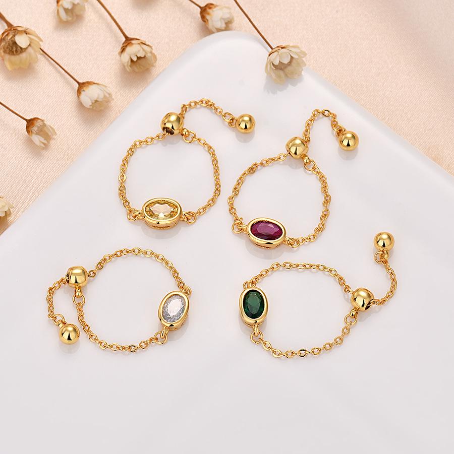 Japanese-Korean Creative Oval Egg Green Zircon Gold Ring