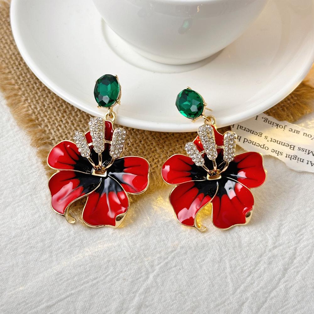 High-Grade Green Floral Pearl Earrings - Silver Needle Lily of the Valley and Tulip Design