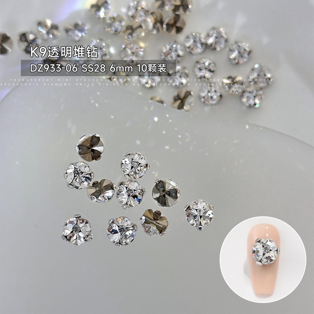 10Pcs 3D K9 Clear Nail Art Rhinestones 2-6mm Sparkle Mini Diamonds Nail Art Decorations DIY Phone Case Crafts Manicure Accessory