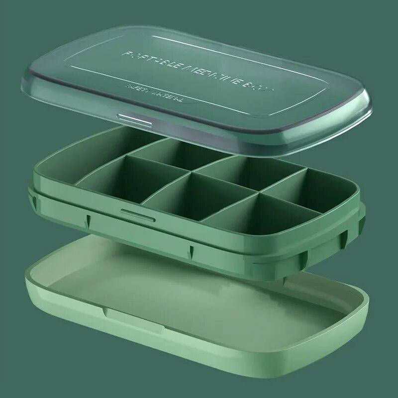 Medizinbox im nordischen Stil, transparent, mit gefrostetem Deckel, tragbar, 7 Fächer, großes Fassungsvermögen, versiegelt, für Reisen, 7 Tage, wöchentlich, Pillendose, Organizer