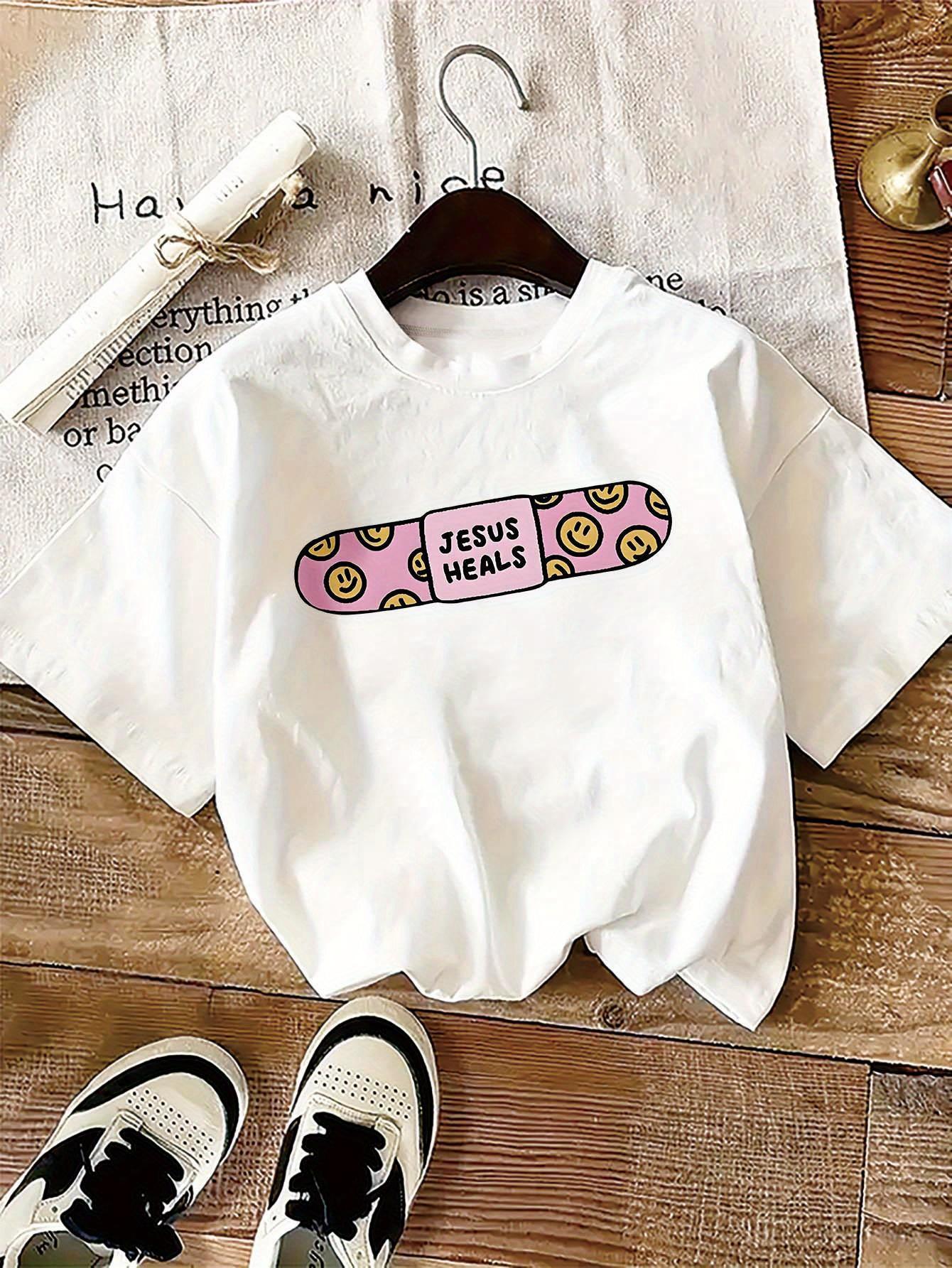 Womens Jesus Heals Joyful Face Graphic Printed Tee Casual Comfy Short Sleeve Round Neck Everyday Tshirt Trendy Design Clothing S