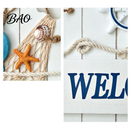 Beach House Accessories Mediterranean Style Wooden Welcome Sign, Starfish And Shells Hanging Seaside Inspired Wall Ornament Plaque, Decorative Art for