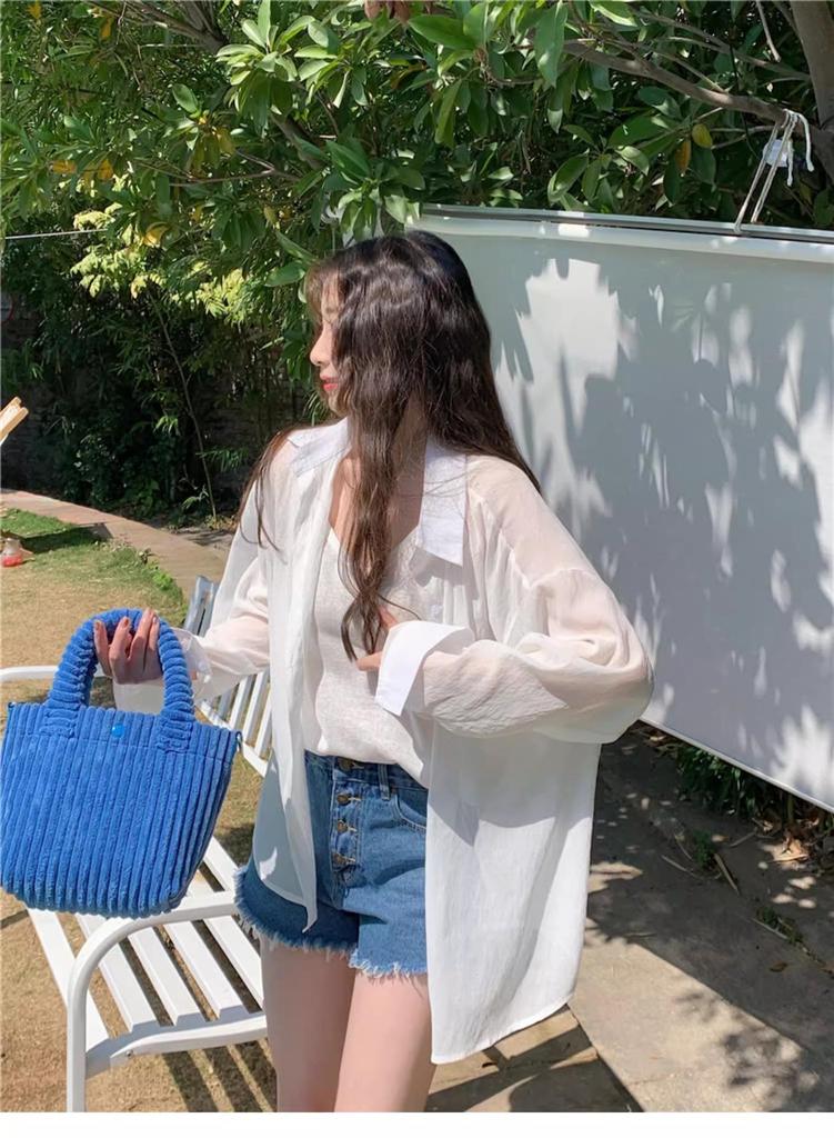Women's Stylish Loose Tencel Cotton Sun Protection Drape Shirt – Thin Long Sleeve Korean Spring/Summer Top