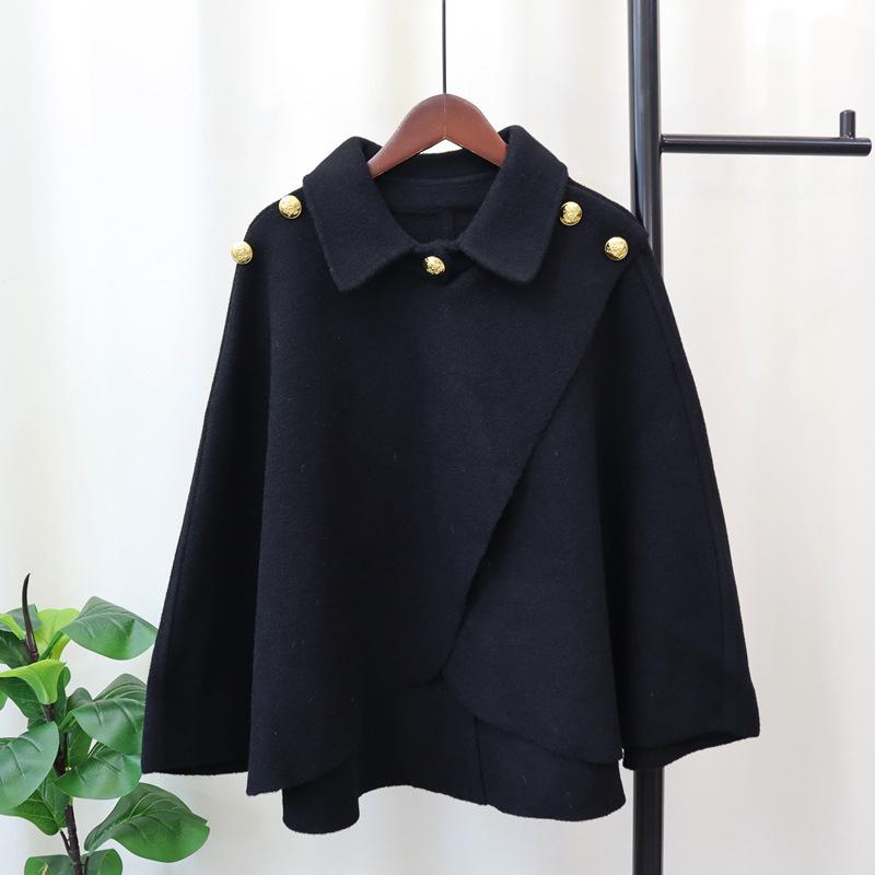 Autumn and Winter New Loose Temperament Design Sense Knitted Double-sided Nylon Coat Cape Advanced Sense Thin Shawl Women