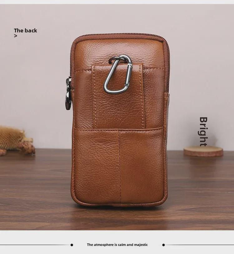 Xiaoduoli Men's Leather Mobile Phone Waist Bag for 5.5"/6.5" Phones with Belt, Cowhide ID Holder 