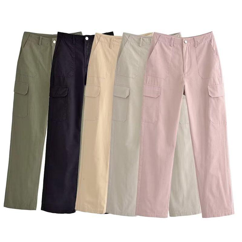 Kaslead Fashion Wind High Waist Straight Cargo Pants
