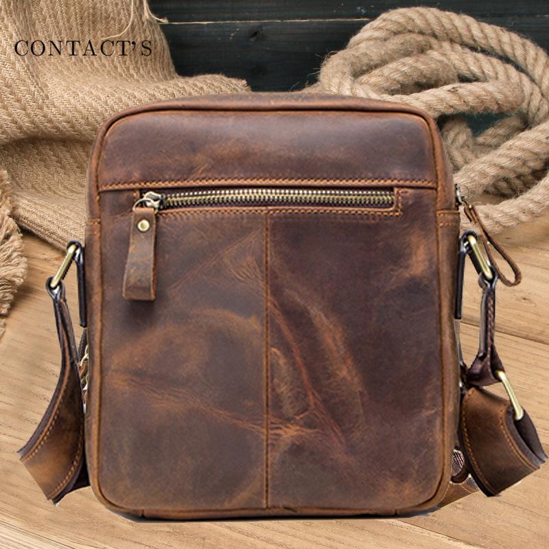 Czarny Anioł Retro Skóra Crazy Horse Męska Torba Na Ramię Crossbody