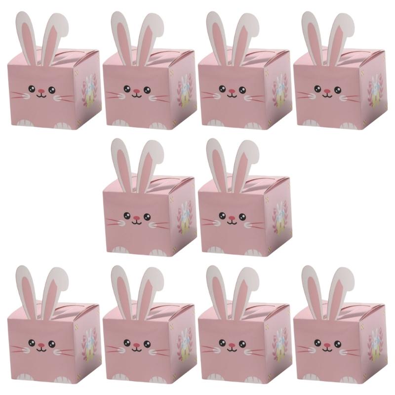 10pcs Sophisticated Easter Rabbit Ears Cardboard Gift Boxes Candy Holders For Holiday Cookie And School Party Supplies