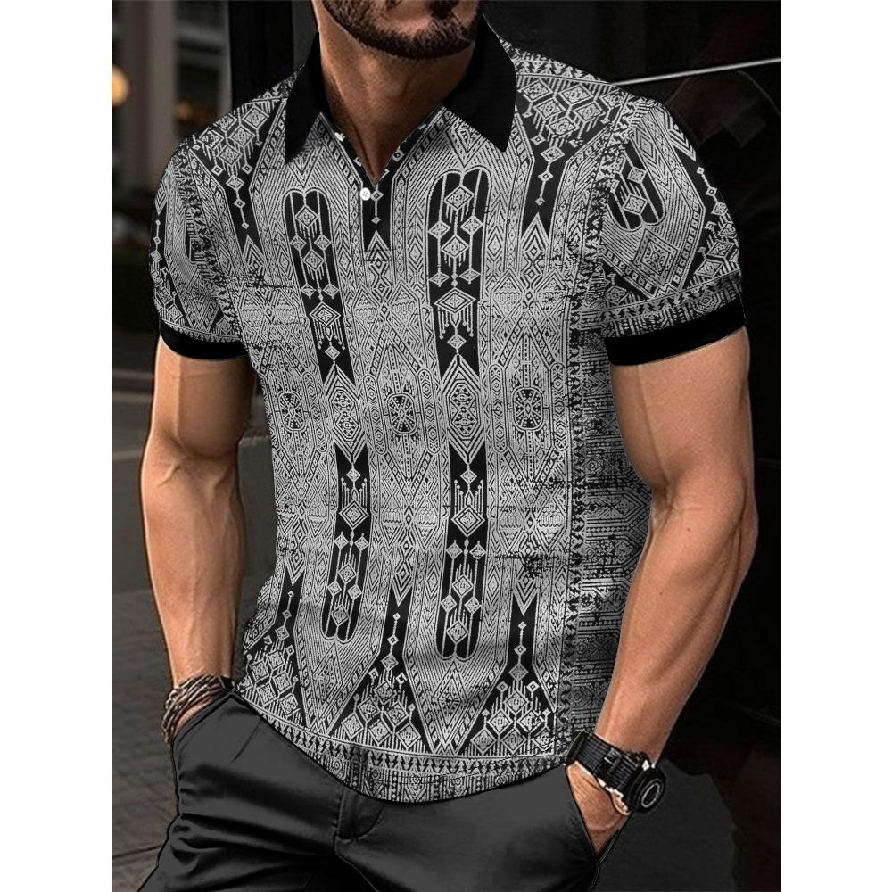 Men s casual short sleeved shirt - ethnic style printed shirt S