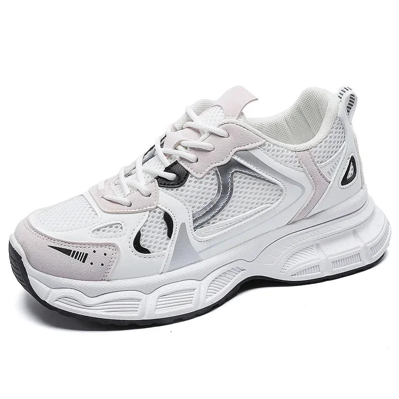 Fashion Chunky Platform Sneakers for Women Spring Breathable Mesh Thick Bottom Vulcanized Shoes Woman Casual Lace Up Sports Running Shoe