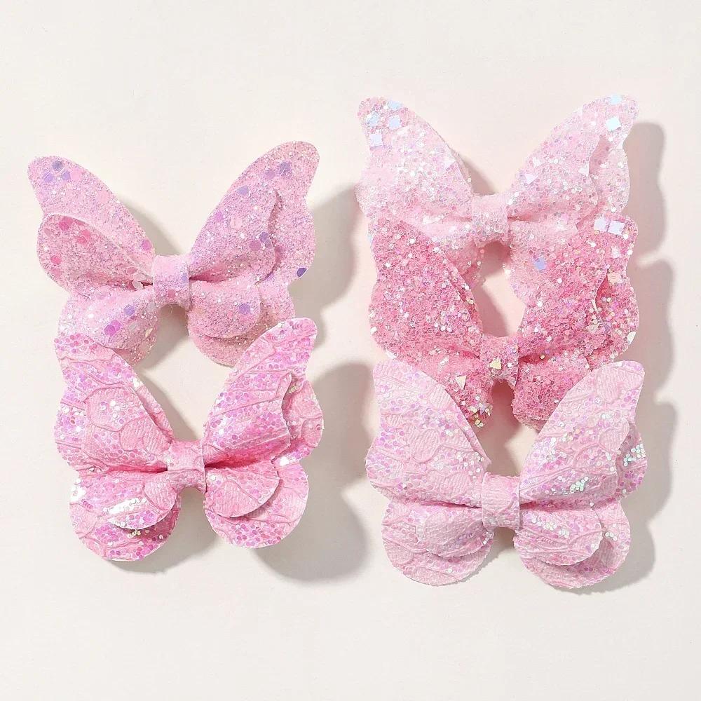 2/4/5Pcs Girls Cute Sequins Double Butterfly Hair Clip Bow Hairpins DIY Headwear Bow Decor Hairgrip Toddler Hair Accessories