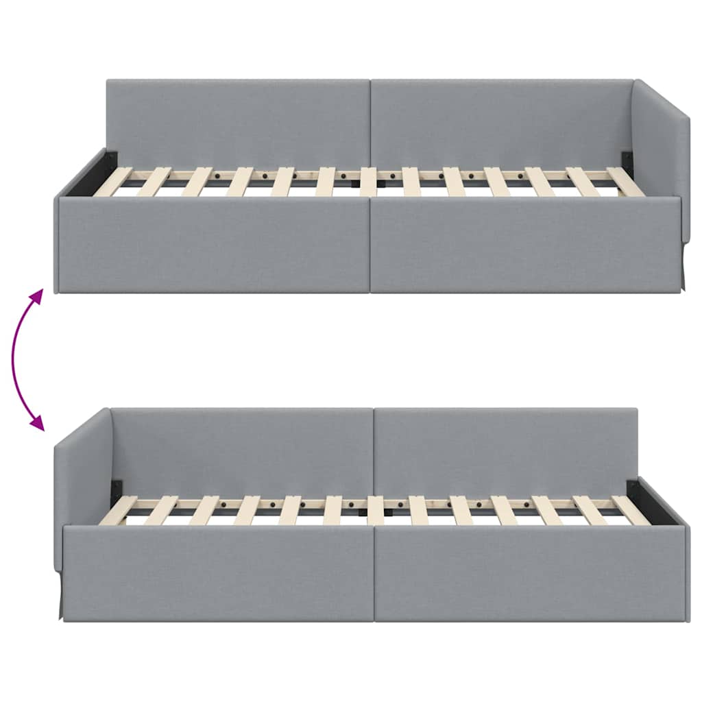 L Shaped Bed Frame with Headboard Light Gray 31.5 X 78.7 (80 Cm X 200 Cm) Fabric