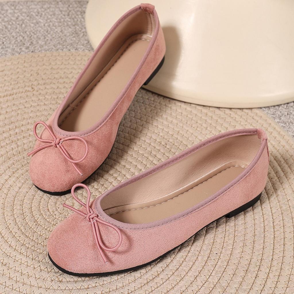 Women's Bow Decor Suede Ballet Flats Round Toe Slip On Casual Daily Walking Flat Shoes
