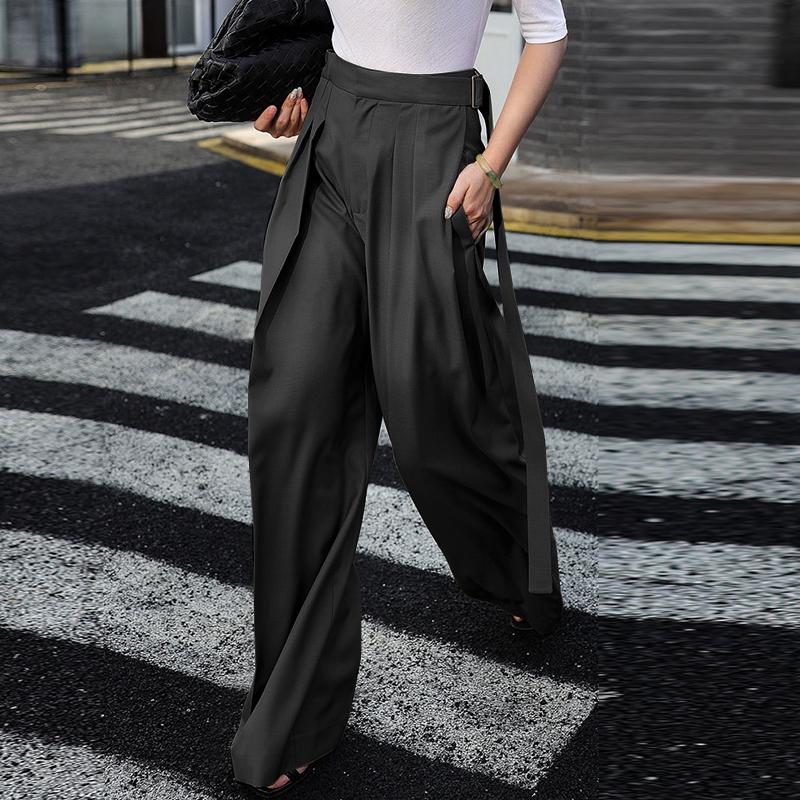 

Женские повседневные однотонные свободные широкие брюки ZANZEA M