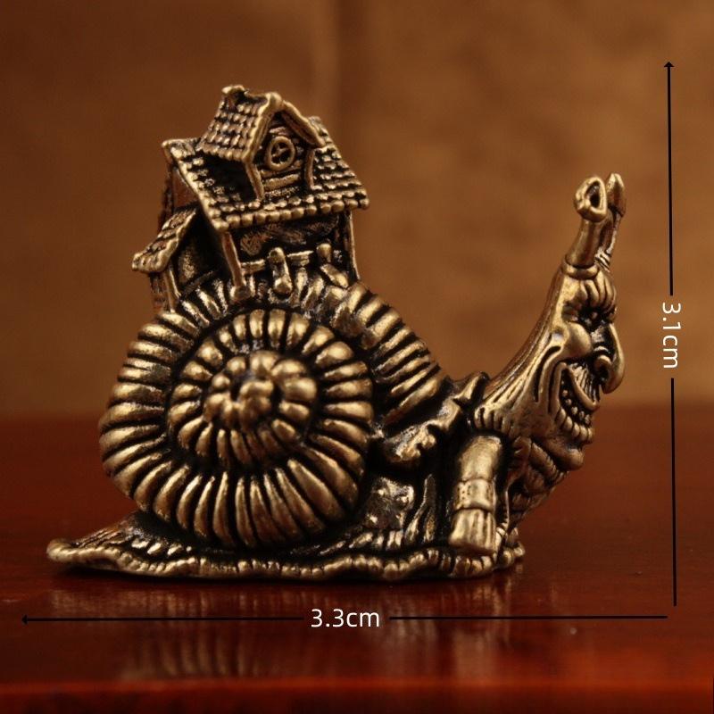 Small Ornaments Tea Pet Ceremony Copper Simulation Animal Figurines Miniatures Toys Hip Hop Exaggerate Solid Brass Snail House