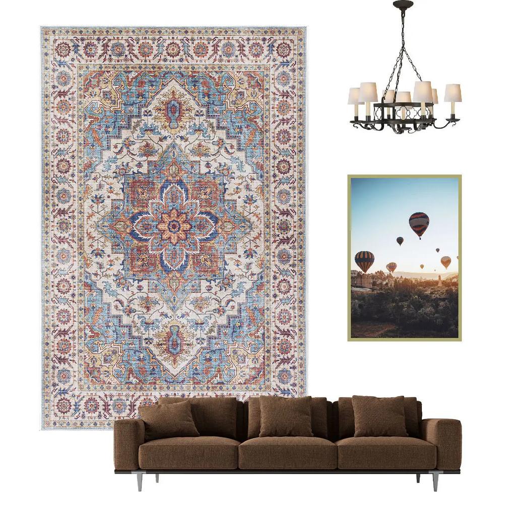 Nordischer ethnischer Stil Retro Teppich Wohnzimmer Dekoration Teppiche Zuhause Schlafzimmer Rutschfeste Matte Persisches Hofmuster Große Fläche Matte