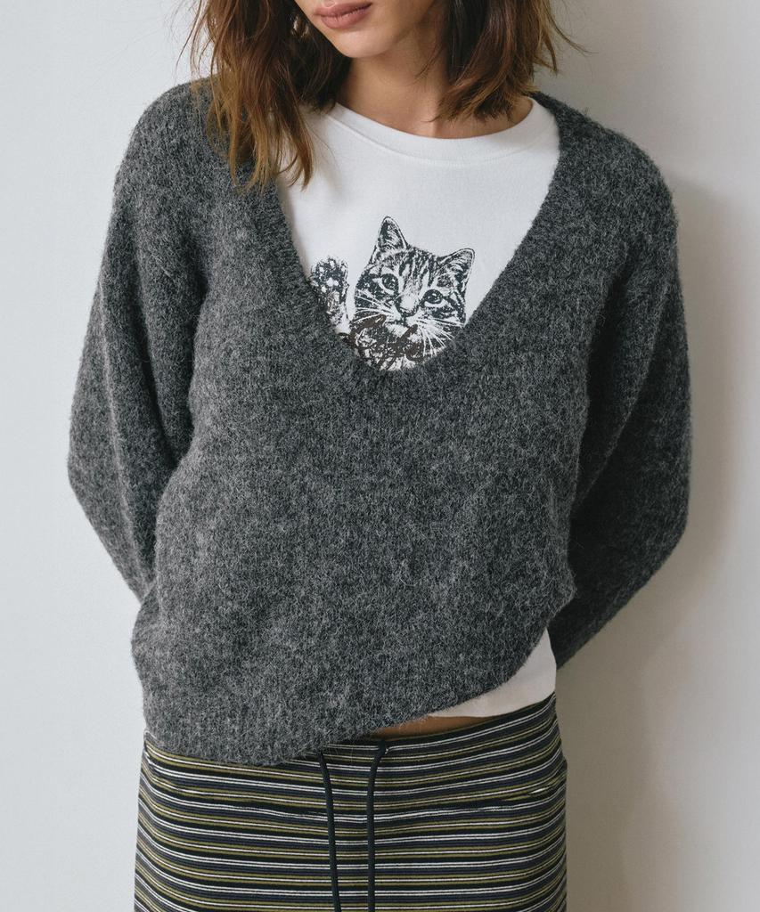 AENE Brushed Wool Deep U-Neck Knit (Purple)