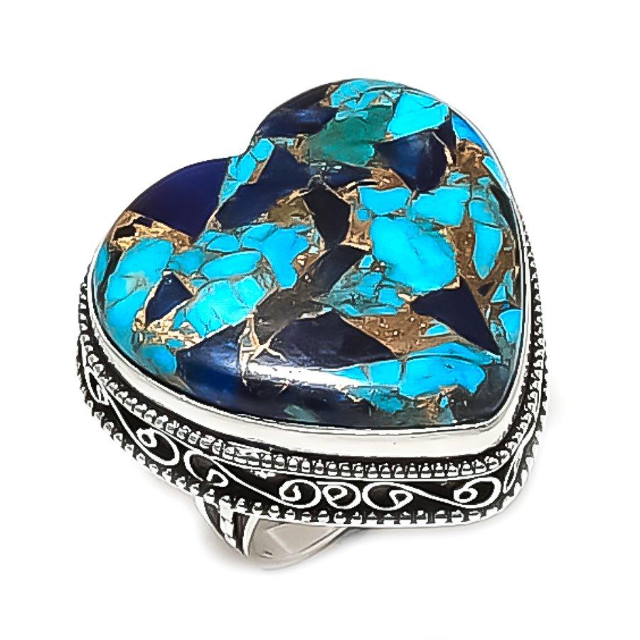 Натуральный драгоценный камень из раковины морского ежа 925 пробы Стерлинговое серебро Ювелирное изделие Кольцо Размер 8.5 ETC-13893