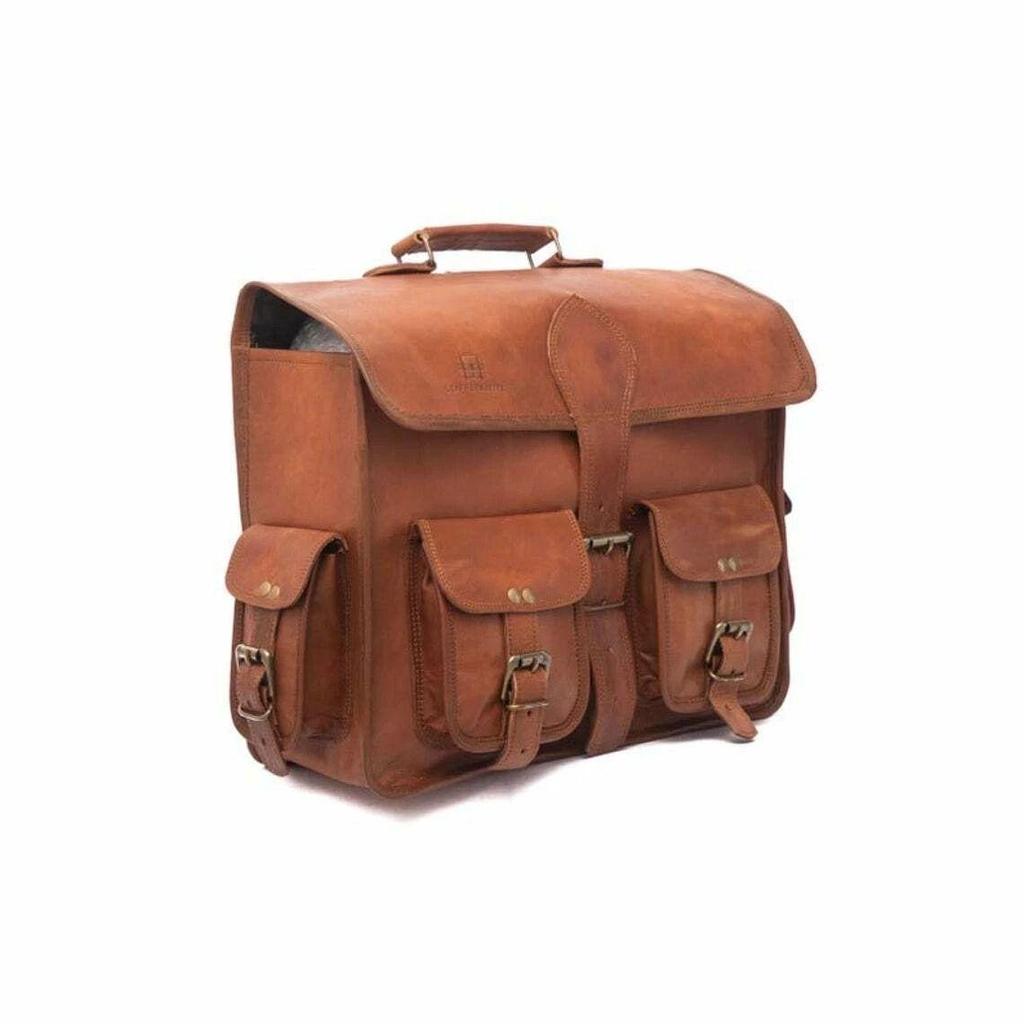 2 Side Brown Leather Motorcycle Side Pouch 2 Bags Saddlebags Saddle Panniers